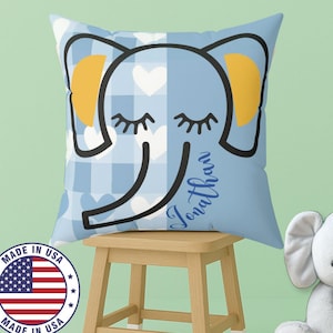 Custom Elephant Pillow Baby Room Safari Theme Personalized Cushion Name and Date Elephant Nursery Decor Animal Pillows for Boys Room