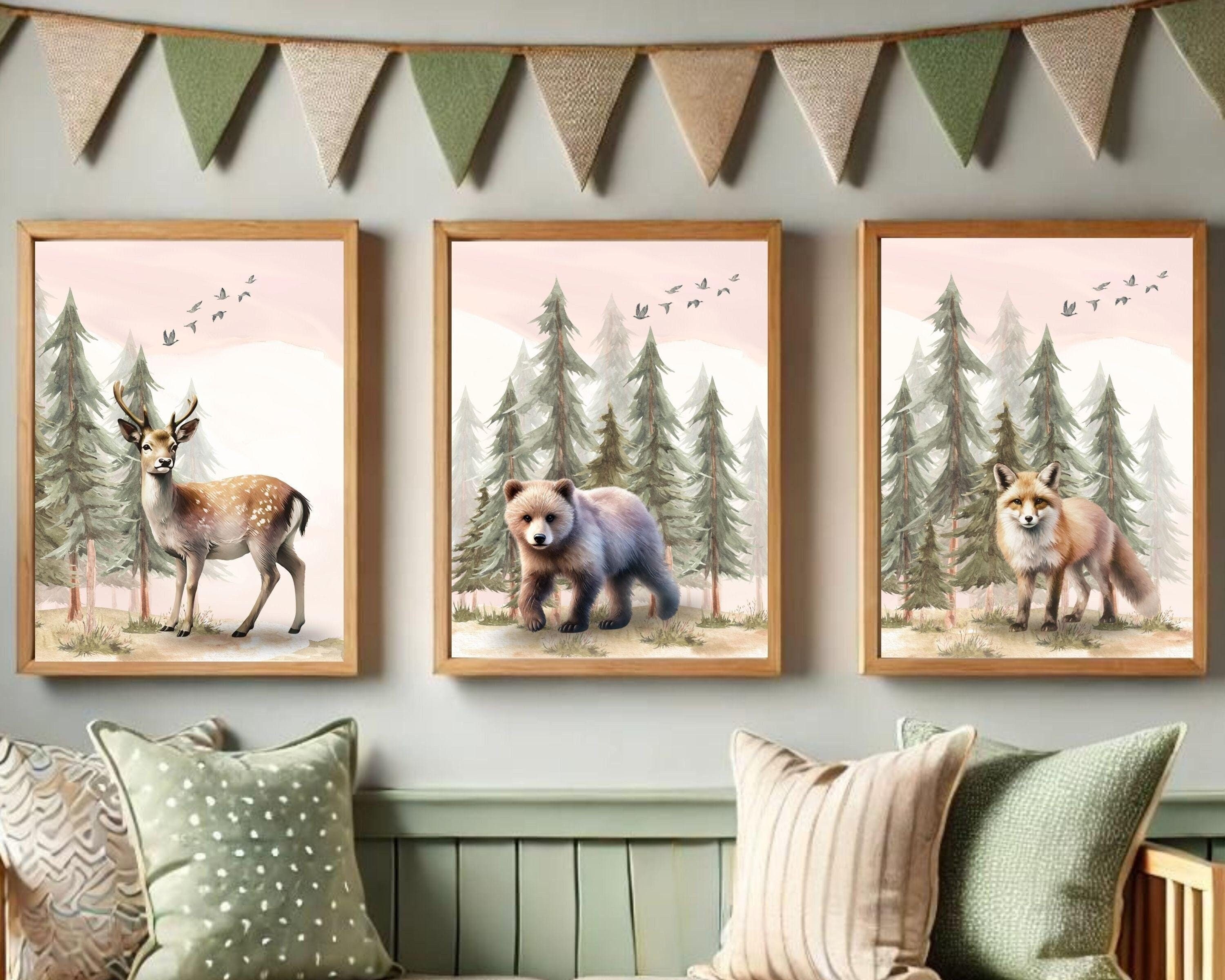 Bear Deer Fox Nursery Prints set of 3 Woodland Animals Prints for ...