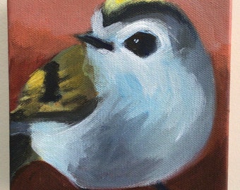 Small Acrylic Painting of Bird- Golden Crowned Kinglet