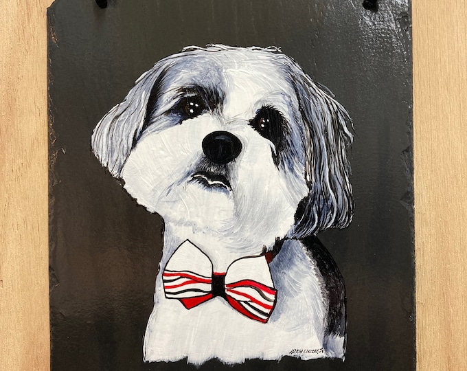Featured listing image: PET PORTRAIT on SLATE / Dogs / Cats / Birds / Hand Painted / Pet Memorial / Animal