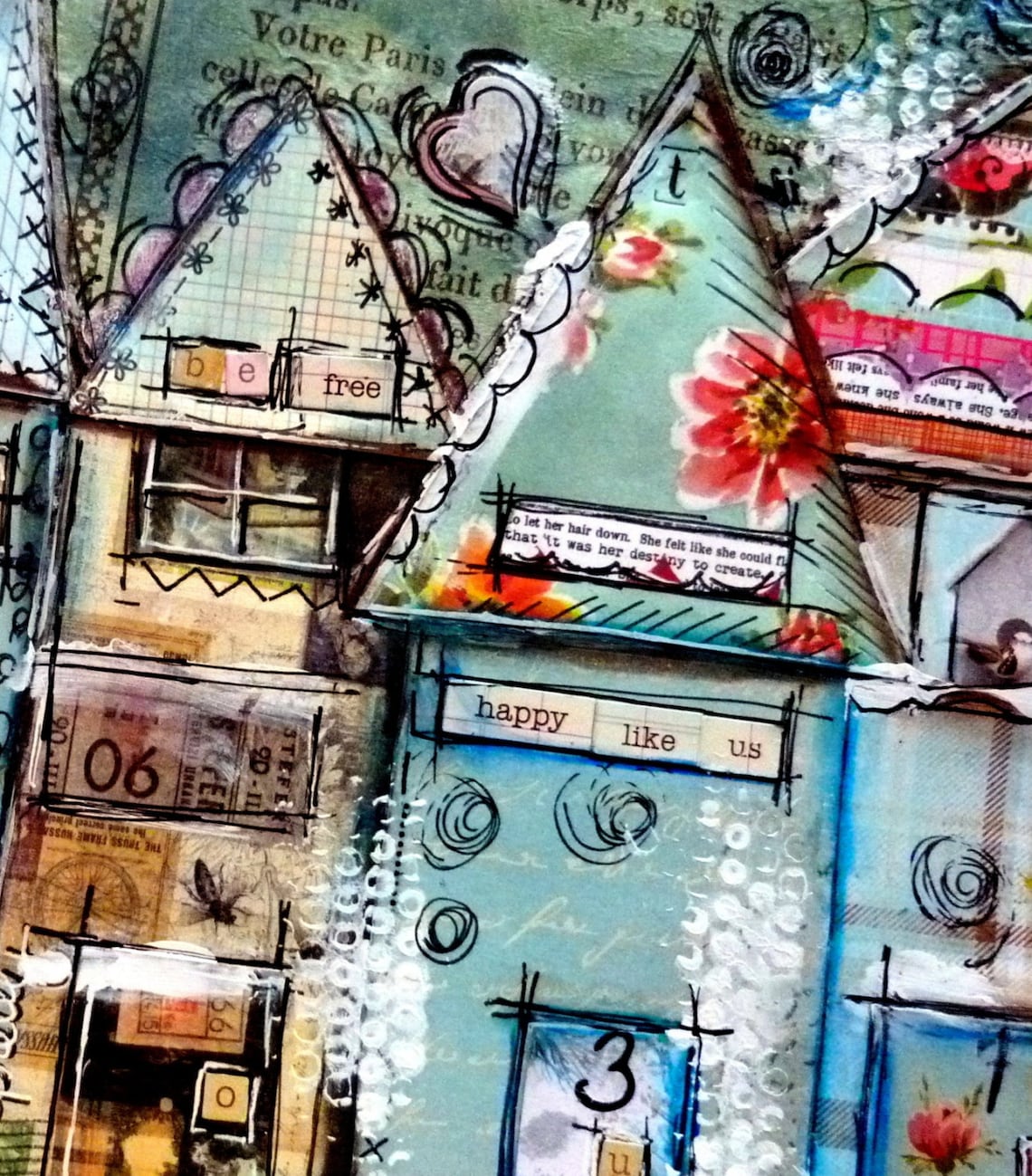Colorful Houses Art Print Print of Mixed Media Collage Home Etsy
