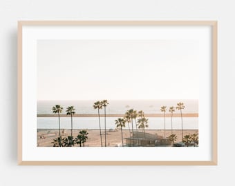 Newport Strand Poster, Kalifornien Wandkunst, Strand gerahmt Kunst, Küsten Wohnkultur, Palme Poster, Sonnenuntergang Fine Art, Ozean, Minimalistisch