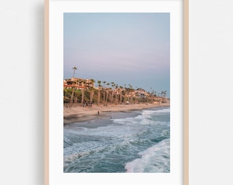Impression San Clemente, art mural Californie, encadrement de plage, décoration d'intérieur de la côte, affiche de palmier, oeuvre d'art océan, paysage, coucher de soleil, tropical