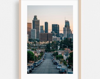 Los Angeles print, Californië muurkunst, stadsgezicht ingelijste kunst, decor skyline van het huis, straatfotografie poster, architectuur beeldende kunst