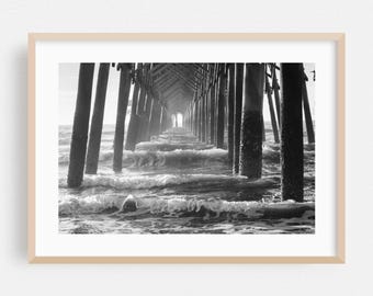 Stampa di Charleston, arte murale della Carolina del Sud, arte incorniciata in bianco e nero, decorazioni per la casa Waves, poster dell'oceano, belle arti costiere, astratto, spiaggia