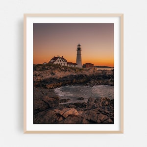 Cape Elizabeth Print, Maine Wall Art, Lighthouse Framed Art, Sunset Home Decor, Coast Poster, Landscape Fine Art, Scenic, Ocean, Coastal