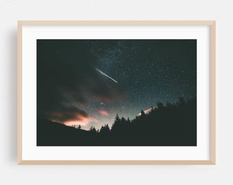 Night Sky Print, Stars Wall Art, Milky Way Framed Art, Space Home Decor, Nature Poster, Forest Fine Art, Scenic, Photography, Shooting Star