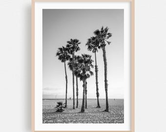 Grafika z Los Angeles, sztuka ścienna z Kalifornii, czarno-białe obrazy w ramkach, dekoracja domu z palmami, plakat plażowy, minimalistyczna sztuka piękna, nadmorskie