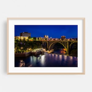 Spokane Print, Washington Wall Art, Bridge Framed Art, Night Sky Home Decor, City Poster, Nightlife Fine Art, Waterfall, Architecture