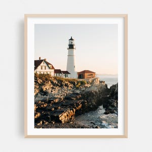 Cape Elizabeth Print, Maine Wall Art, Lighthouse Framed Art, Coast Home Decor, Ocean Poster, Coastal Fine Art, Rustic, Landscape, Sunset