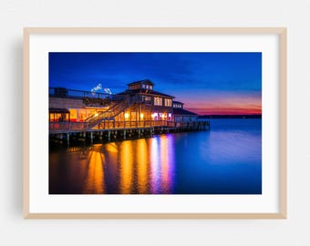 Maryland Print, Coastal Wall Art, Sunset Framed Art, Boardwalk Home Decor, Night Sky Poster, Harbor Fine Art, Architecture, Nightlife