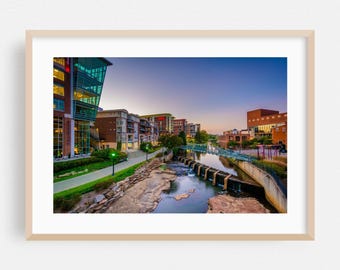 Greenville South Carolina Wandbild, gerahmte Kunst, Architektur, Home Decor, Brücke Poster, Wasserfall Fine Art, Nachtleben, Landschaftlich