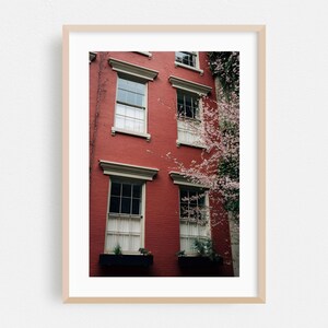 Manhattan print, kunst aan de muur New York, kersenbloesem ingelijste kunst, decor interieur architectuur, botanische poster, bloemen beeldende kunst, stadsgezicht