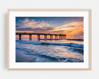 Florida Print, Sunset Wall Art, Ocean Framed Art, Waves Home Decor, Coast Poster, Beach Fine Art, Scenic, Bridge, Photography, St. Augustine