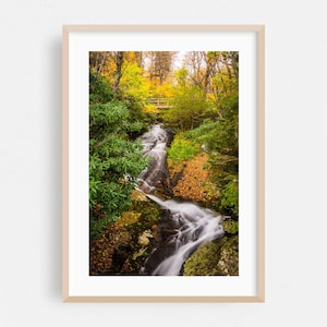 North Carolina Druck, Wasserfall Wandkunst, Wald gerahmte Kunst, Natur, Home Decor, Herbst Poster, Landschaft, Brücke