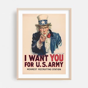 Vintage Poster Print, Uncle Sam Wall Art, Patriotic Framed Art, Military Home Decor, Illustration Poster