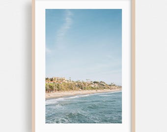 Impression San Clemente, art mural Californie, encadrement de plage, décoration d'intérieur côtière, affiche de palmier, oeuvre d'art océan, vagues, maison de plage, été