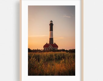 Fire Island-print, New York Wall Art, vuurtoren ingelijste kunst, decor zonsondergang, kustposter, landschapskunst, natuur, architectuur