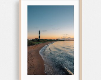 New York print, kunst aan de muur vuurtoren, strand ingelijste kunst, decor kust, zonsondergang poster, oceaan beeldende kunst, golven, schilderachtig, fotografie