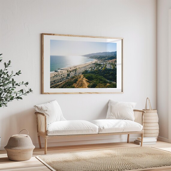 ロサンゼルスのプリント カリフォルニアの壁アート ビーチの額入りアート 海岸の室内装飾 海のポスター 風景画 ヤシの木 夕日 - 日本