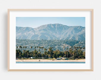 Impression Santa Barbara, art mural Californie, encadrement de plage, décoration d'intérieur palmier, affiche côtière, oeuvre d'art nature, paysage, tropical