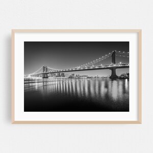Manhattan Print, New York Wall Art, Bridge Framed Art, Black And White Home Decor, City Poster, Night Sky Fine Art, Skyline, Architecture