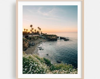 La Jolla Print, California Wall Art, Coast Framed Art, Beach Home Decor, Sunset Poster, Palm Tree Fine Art, Ocean, Flowers, Landscape