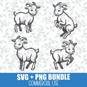 Cheerful Goat SVG and PNG Bundle: Goat Vector Files, Instant Download, Farm Animal, , Goat Clipart, Cricut Cut File, Glowforge, Shirt Design