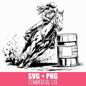 Barrel Racing SVG & PNG - Western Rodeo Cowgirl Barrel Racer Detailliertes Vektor T-Shirt Design