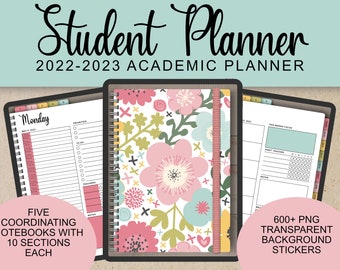 Planificador académico 2022-2023 / Rainbow Floral / Planificador digital para estudiantes para iPad y Goodnotes con diseños mensuales, semanales y diarios