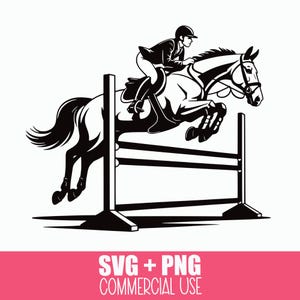 Horse and Rider Jumping SVG: Equestrian Clipart PNG (Digital Download)