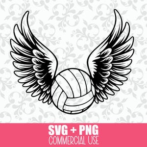 Voleibol com asas SVG + PNG: Asas de anjo, Presente de voleibol feminino, Presente de voleibol feminino, Presente de treinador de voleibol, Vetor, Arquivo de corte Cricut