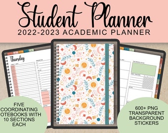 Academisch Planner 2022-2023 | Pastel hemels | Digitale studentenplanner voor iPad en Goodnotes met maandelijkse, wekelijkse en dagelijkse lay-outs