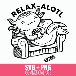 Axolotl SVG + PNG: lindo axolotl descansando en el sofá, adicto a la televisión, día de descanso, relajado, diseño de camiseta divertido o regalo para amantes de los axolotl, archivo recortado