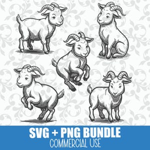 Cute Goat SVG and PNG Bundle: Goat Vector Files, Instant Download, Farm Animal, , Goat Clipart, Cricut Cut File, Glowforge. Shirt Design
