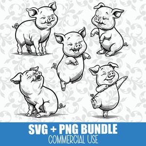 Hartje bundel SVG & PNG, baby varken SVG, big, grappig varken, dansen, gelukkig, landbouwhuisdier, kinderkamer decor, babykleertjes, tshirt ontwerpen, ambachten