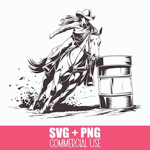 Barrel Racing SVG & PNG - Western Rodeo Cowgirl Barrel Racer Silhouette, Vektordesign - Rennen