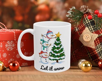 Lassen Sie es Schnee Becher, Weihnachtsschneemann-Kaffeetasse, Feiertags-heiße Kakaotasse, Winter-Weihnachtsbaum-Schale, festliches keramisches Becher-Geschenk
