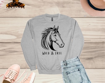 Horse Crewneck for Girls, Youth Girls Horse Sweatshirt, Equestrian Clothing, Kids Animal Shirt, Horse Lover Gift