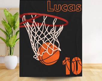 Personalized Basketball Blanket for Kids, Custom Sports Blanket, Kids Bedroom Decor, Birthday Gift for Boys, Basketball Blanket