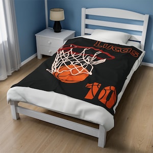 Personalized Basketball Blanket for Kids, Custom Sports Blanket, Kids Bedroom Decor, Birthday Gift for Boys