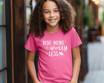 Girls Horse Shirt, Ride More Worry Less, Equestrian Gift, Horse Loving Girls, Girls that Ride Horses