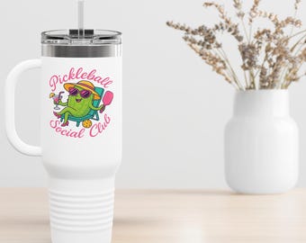 Pickleball Tumbler 40oz, Pickleball Social Club Cup with Straw, Funny Pickleball Gift, Stainless Steel Pickleball Mug, Pickleball Travel Cup