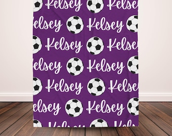 Personalized Soccer Blanket for Girls, Custom Name Blanket, Soccer Lover Gift, Girls Room Decor, Sports Blanket