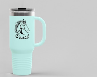 40 oz Personalized Tumbler with Horse, Equestrian Gift, Custom Gift, Horse Lover, Travel Mug, Unique Horse Gift