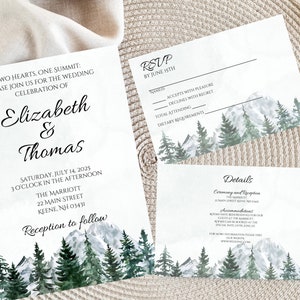 Mountain Wedding Invite Template Bundle, Wedding Invitation Set, Rustic Wedding Bundle, Printable Invites, DIY Wedding Cards