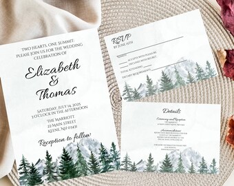 Mountain Wedding Invite Template Bundle, Wedding Invitation Set, Rustic Wedding Bundle, Printable Invites, DIY Wedding Cards