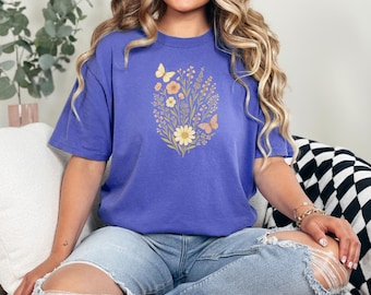 Floral T-shirt for Women, Comfort Colors Shirt, Women's Flower Tee, Cute Floral Top, Casual Ladies T-Shirt, Gift for Her