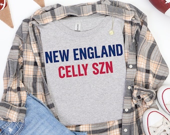 Maglietta New England Celly Szn, maglietta da football ispirata ai Patriots, girocollo celebrativo del touchdown, maglietta del giorno della partita, felpa con cappuccio e abbigliamento per ragazzi