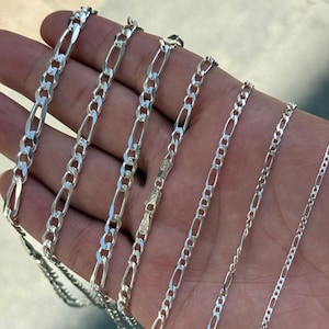925 Sterling Silver Figaro Chain Necklace, Mens Necklace, Chain for Pendant, Silver Chain Necklace, Figaro Link Chain, Thick Chain Necklace